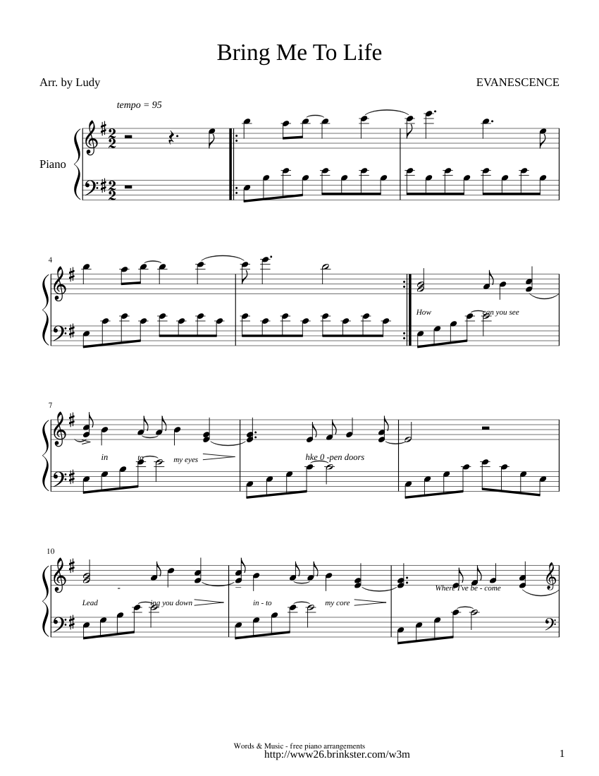 Evanescence Bring Me To Life Sheet Music For Piano Concert Band Musescore Com Bring me to life (synthesis) evanescence 5:01110 kbps ориг. bring me to life sheet music for piano