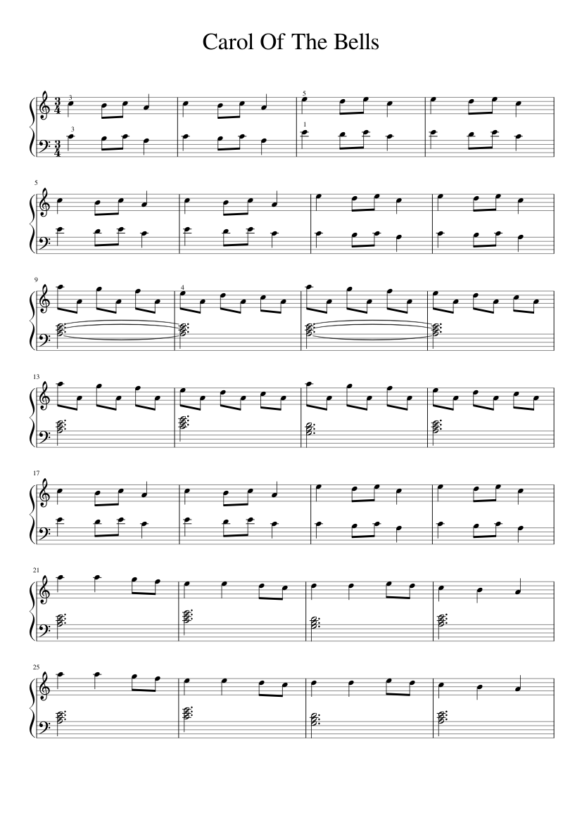 Carol Of The Bells Sheet Music for Piano (Solo) Easy | MuseScore.com