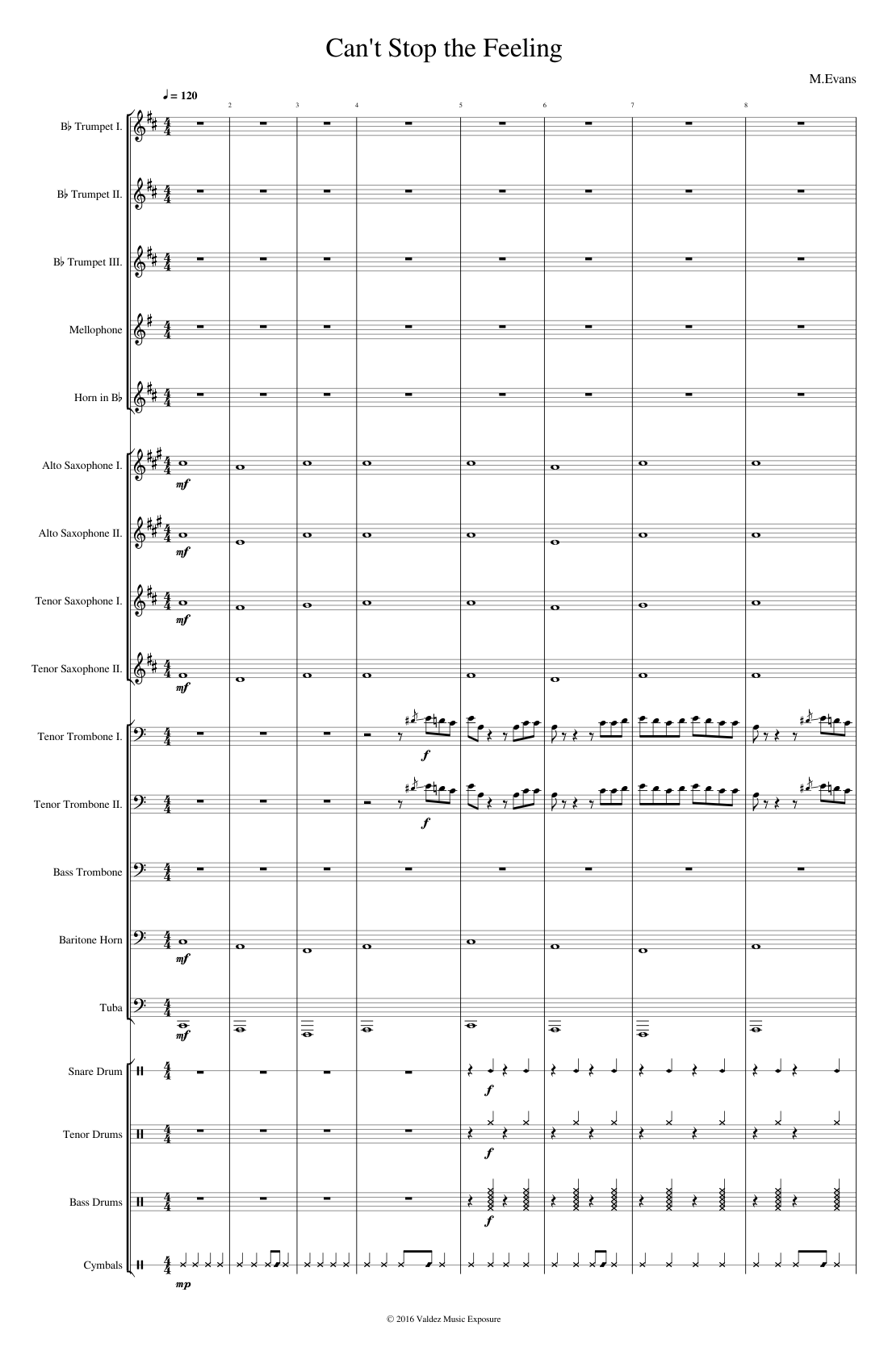 Cant Stop The Feeling Sheet music for Tuba, Mellophone, Trombone tenor