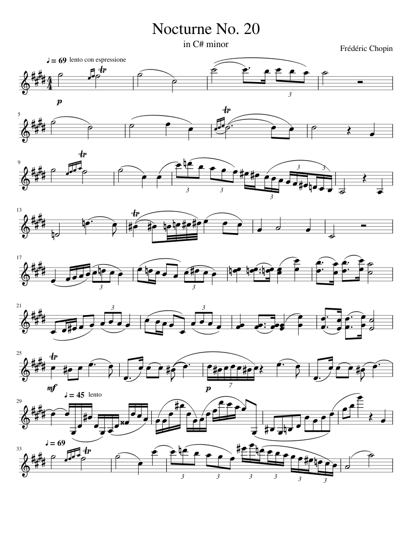 Nocturne No. 20 in C# minor for Violin Sheet music for Violin (Solo) |  Musescore.com