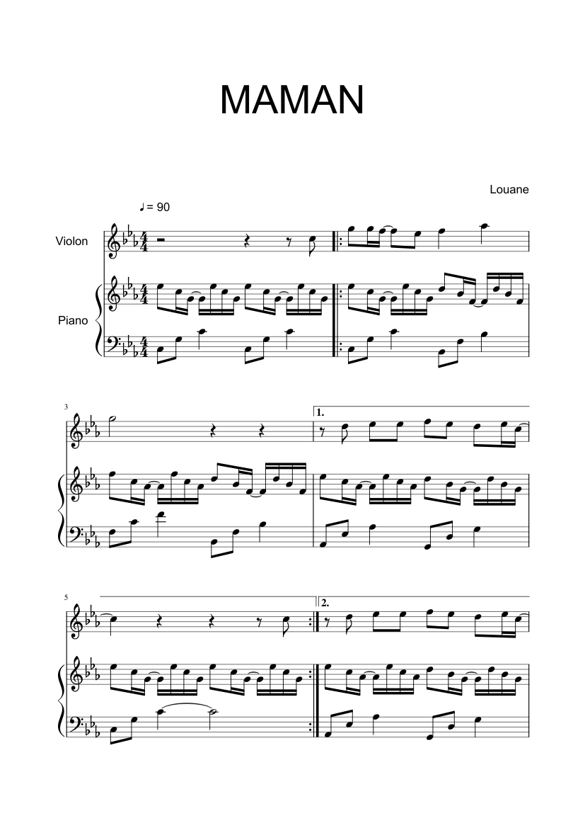 Louane - Maman Sheet music for Piano, Violin (Solo) | Musescore.com