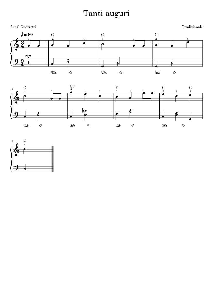 Tanti auguri – Tradizionale Tanti auguri con accordi Sheet music for ...