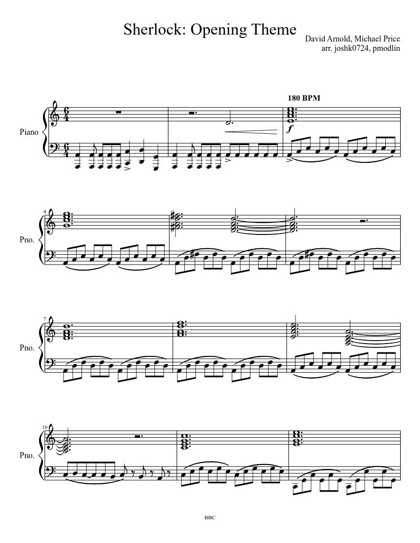 Sherlock: Opening Theme Sheet music for Piano (Solo) | Musescore.com