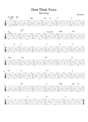 Don't Think Twice, It's All Right (Lead sheet with lyrics ) Sheet music for  Piano (Solo) Easy
