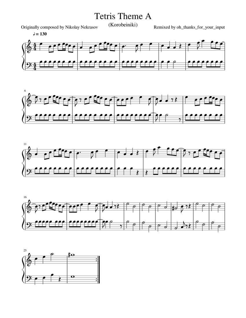 Tetris theme A Sheet music for Piano (Solo) | Musescore.com