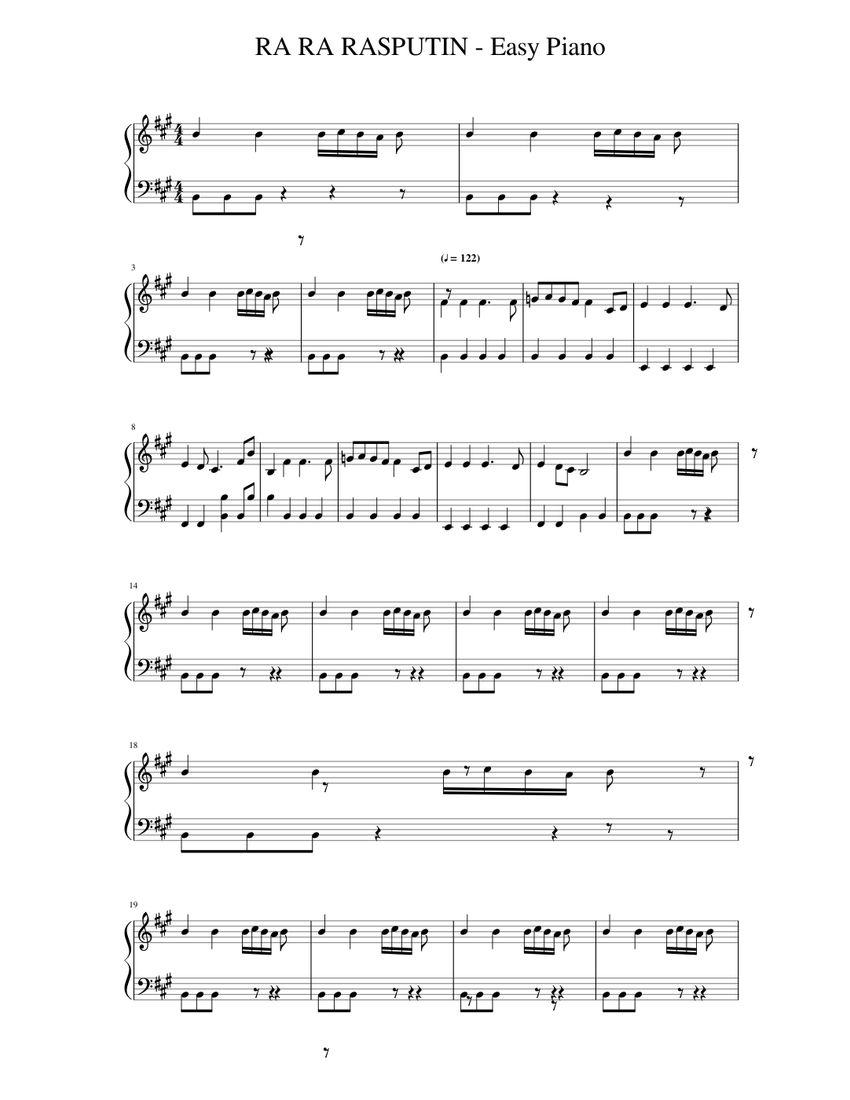RA RA RASPUTIN Easy Piano Tutorial Better Sheet music for Piano (Solo) |  Musescore.com