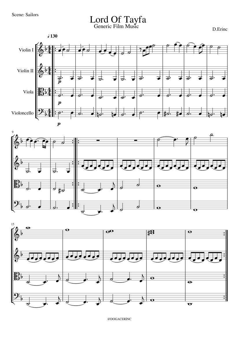 Lord Of Tayfa (Film Music) Sheet music for Violin, Viola, Cello (String  Quartet) | Musescore.com