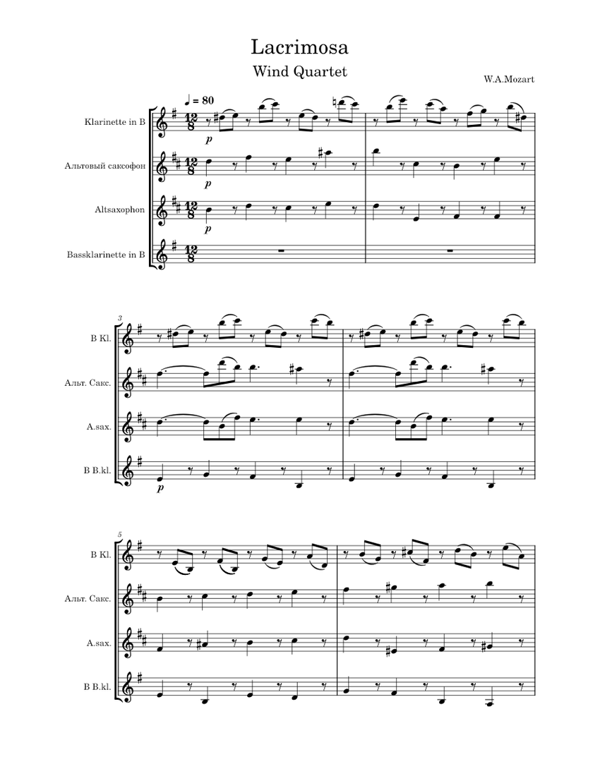 Lacrimosa Requiem Wolfgang Amadeus Mozart Sheet music for in