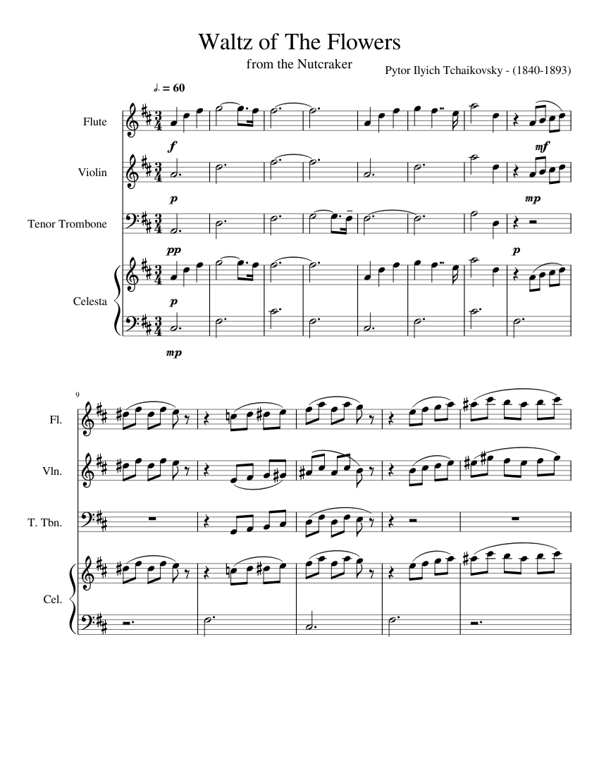 Waltz of The Flowers Sheet music for Trombone tenor, Celesta, Flute, Violin  (Mixed Quartet) | Musescore.com
