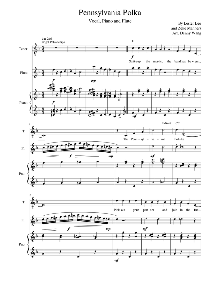 Pennsylvania Polka Sheet music for Piano, Tenor, Flute (Mixed Trio