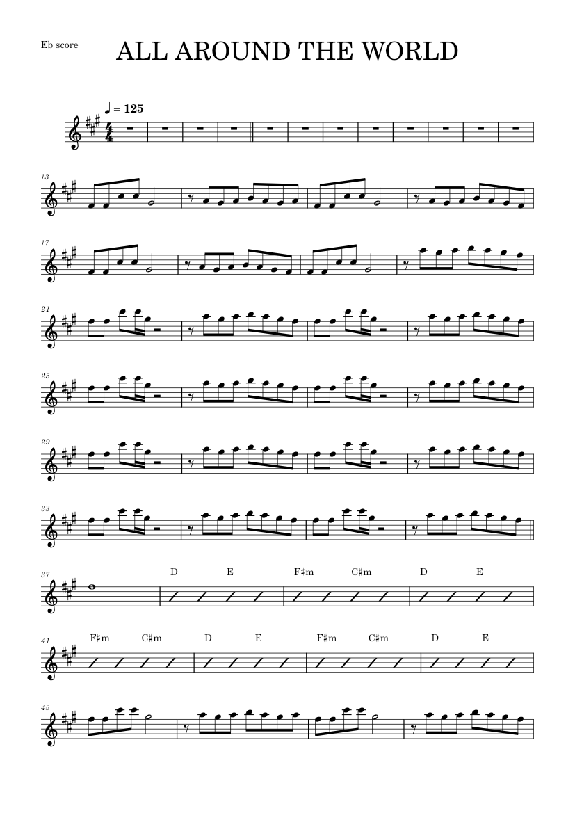 All around the world – A touch of class (ALTO SAX RMX) Sheet Music with ...