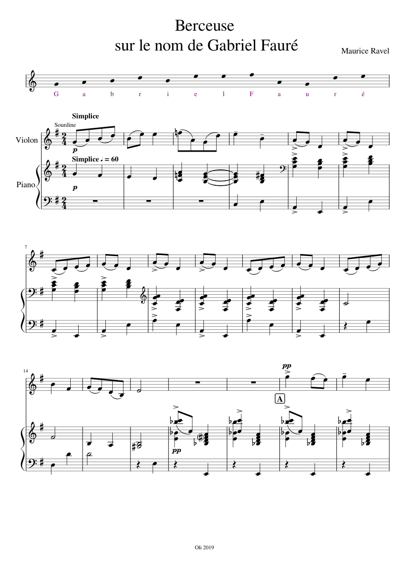 Berceuse sur le nom de Gabriel Fauré