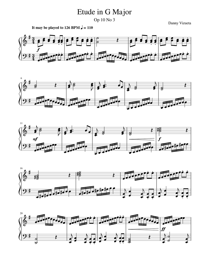Etude in G Major Op 10 No 3 Sheet music for Piano (Solo) | Musescore.com