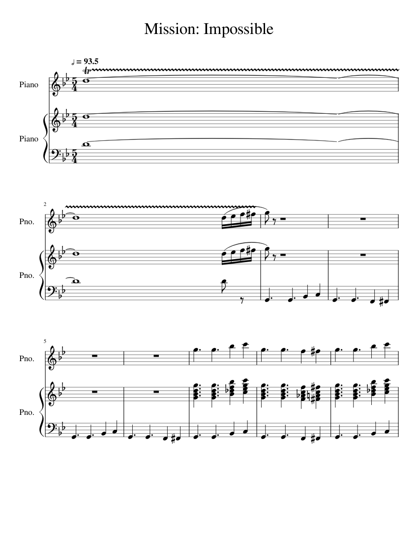 Mission: Impossible Theme Sheet music for Piano (Piano Duo) | Musescore.com