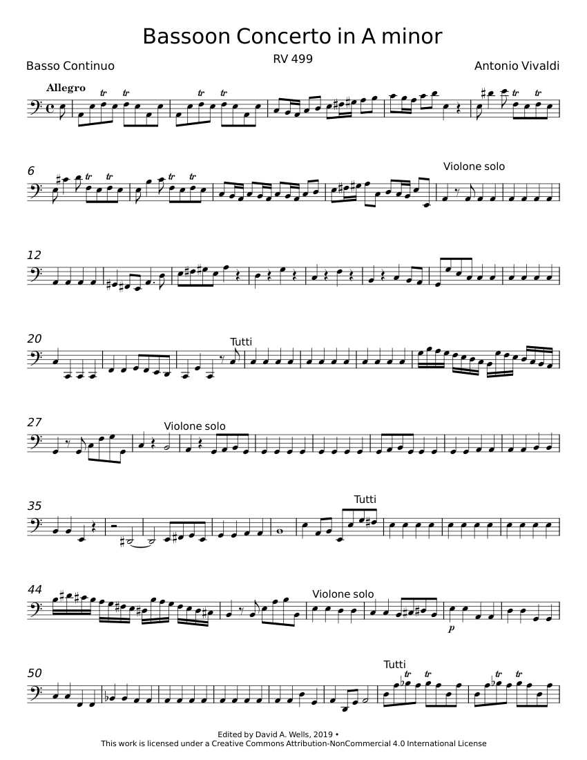 Bassoon Concerto in A minor, RV 498 Antonio Vivaldi Sheet music for Cello (Solo)