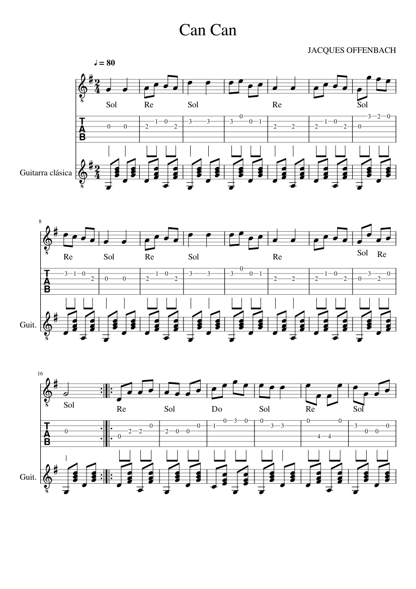 Can Can Sheet Music and Tab with Chords for Guitar (Mixed Trio ...
