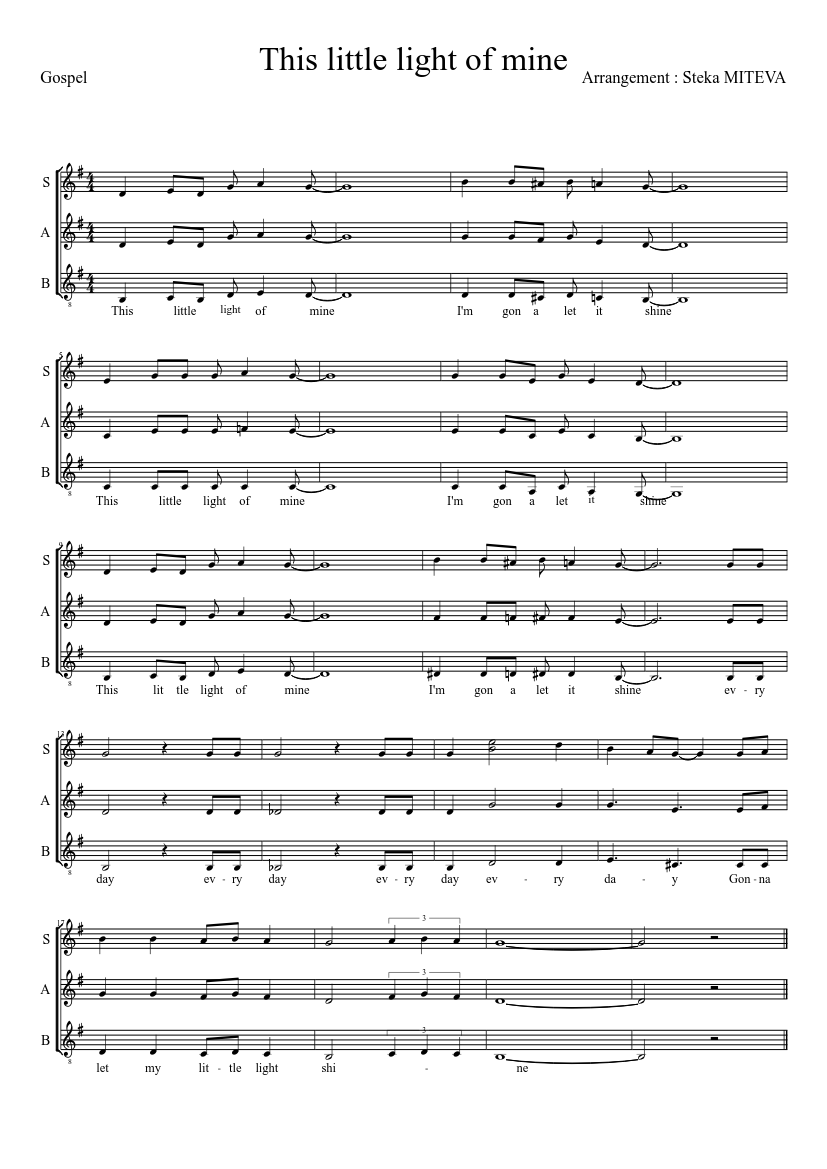This Little Mine Sheet music for Soprano, Alto, Tenor (Choral) Musescore.com