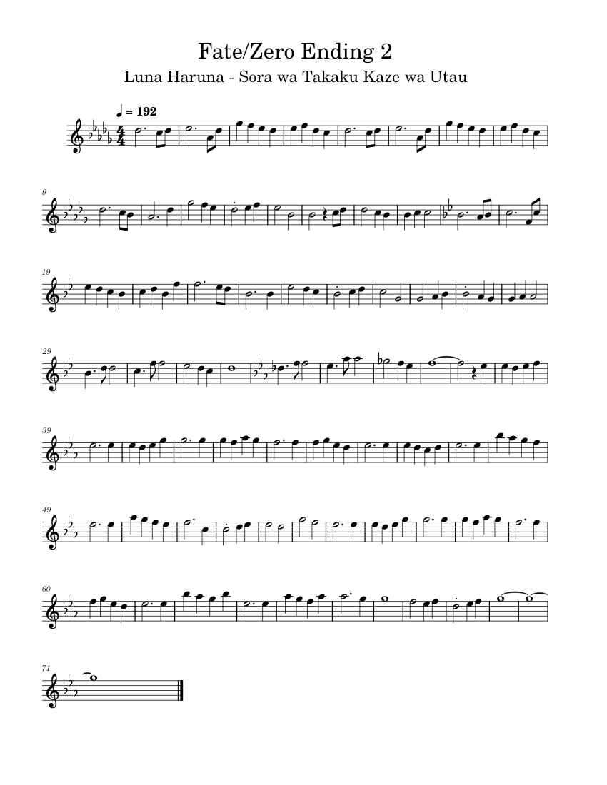 Fate Zero Ending 2 Sheet Music For Flute Solo Musescore Com
