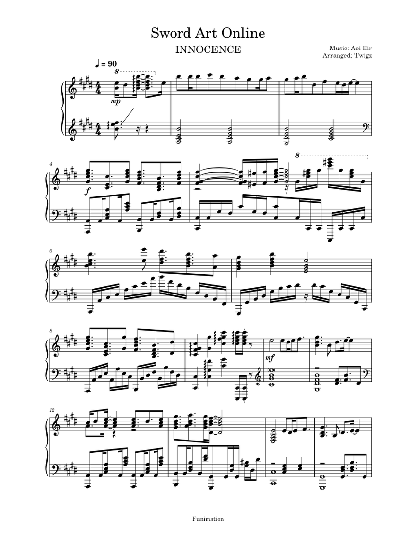 Sword Art Online OP 2 INNOCENCE Eir Aoi Sheet music