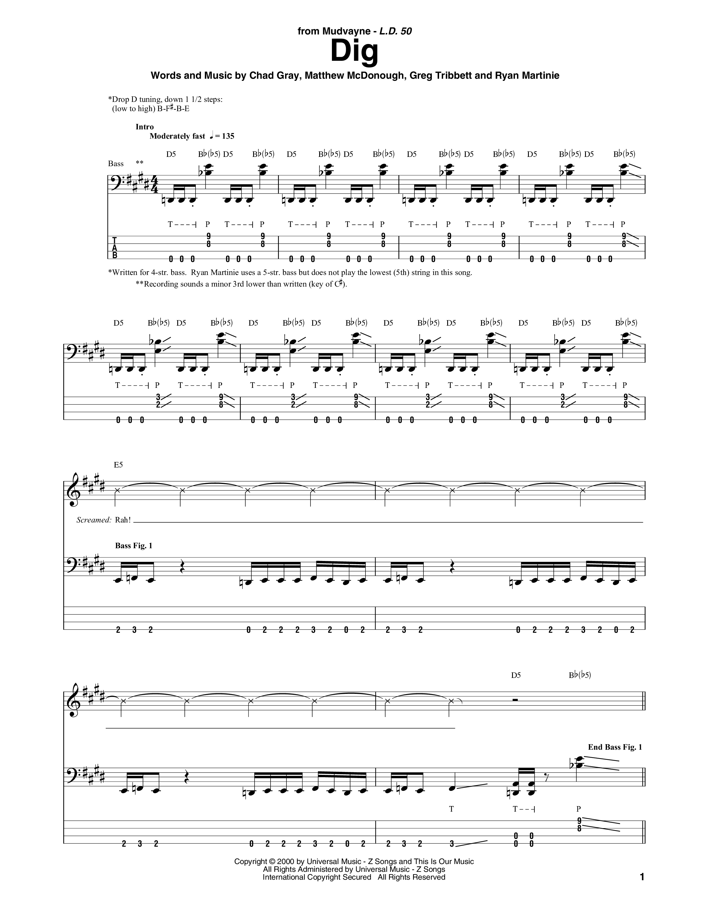 Dig Sheets Play Official version of Dig Sheet Music by Mudvayne for Guitar, Bass ...