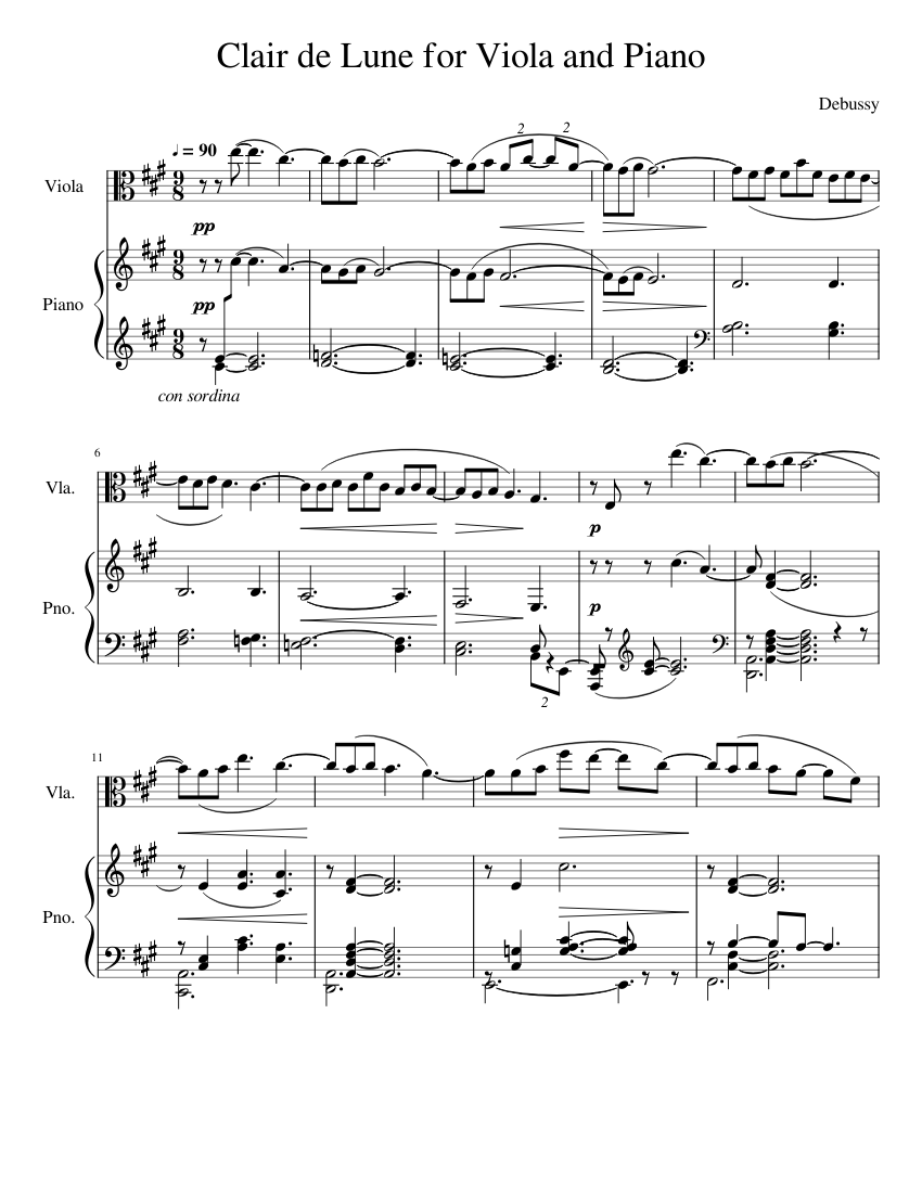 Clair de Lune for Viola and Piano Sheet music for Piano, Viola (Solo) |  Musescore.com