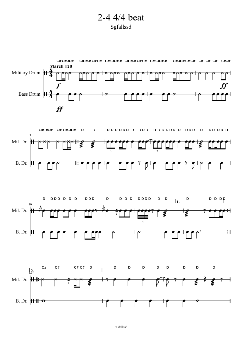 2-4 4/4 Beat Sheet Music for Drum group (Percussion Duet) | MuseScore.com