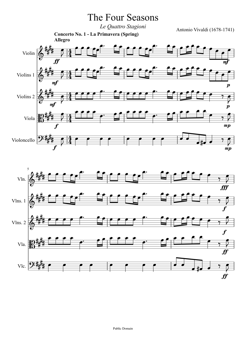 The Four Seasons (Complete) Sheet music for Violin, Viola (String Duet) |  Musescore.com