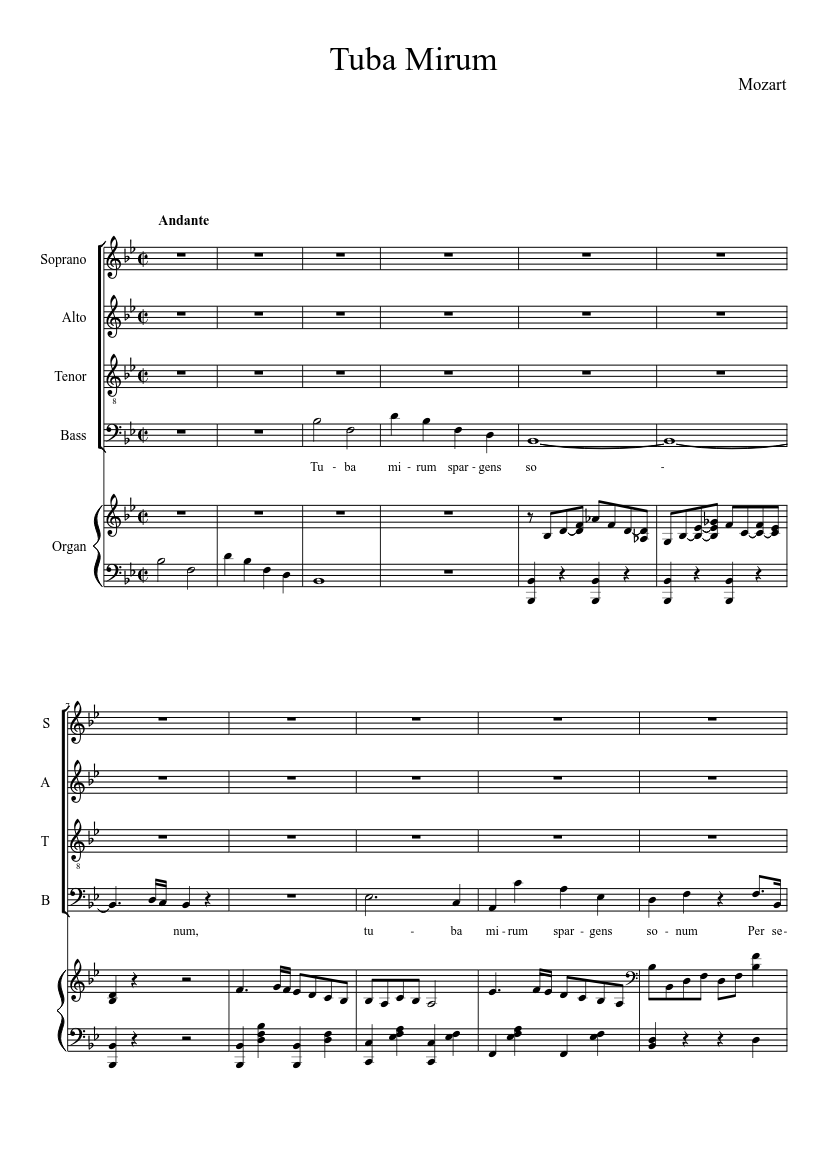 Mozart Requiem; No. 3, Tuba Mirum Sheet music for Organ, Bass guitar (Mixed  Duet) | Musescore.com