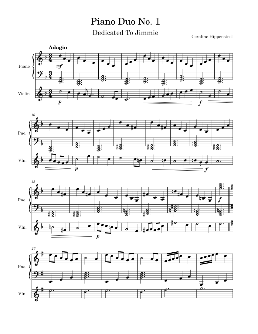Piano Duo No. 1 Sheet music for Piano, Violin (Piano Duo) | Musescore.com