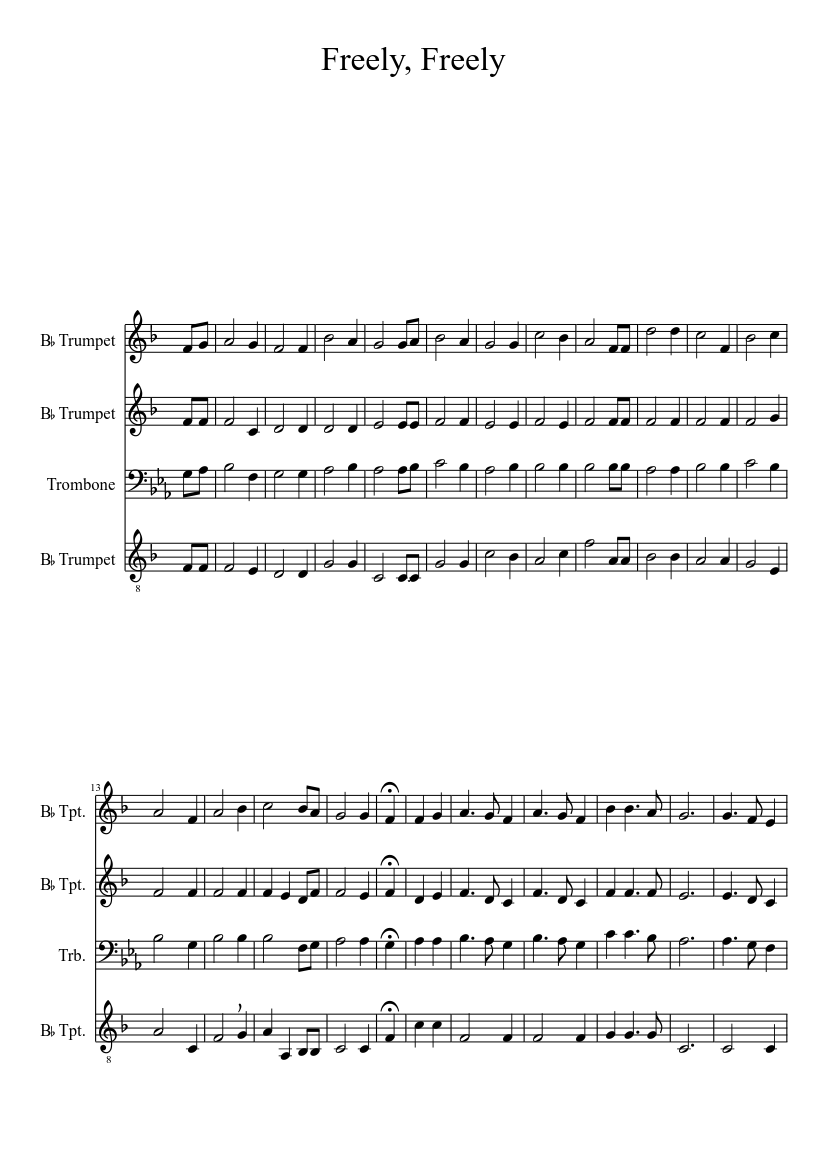 Freely Freely Sheet Music For Trombone Trumpet Mixed Quartet Download And Print In Pdf Or Midi Free Sheet Music Musescore Com