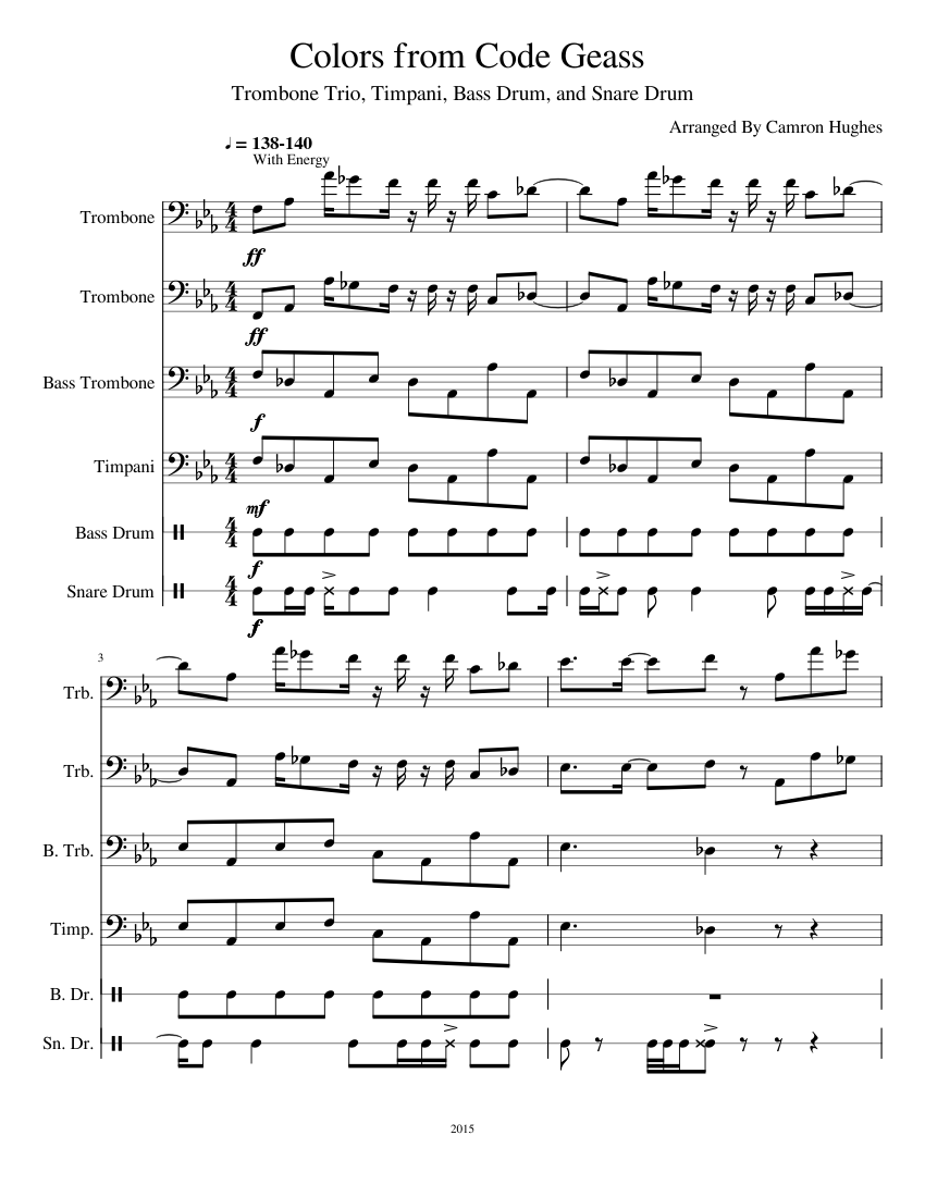 Colors from Code Geass Sheet Music for Trombone, Trombone bass
