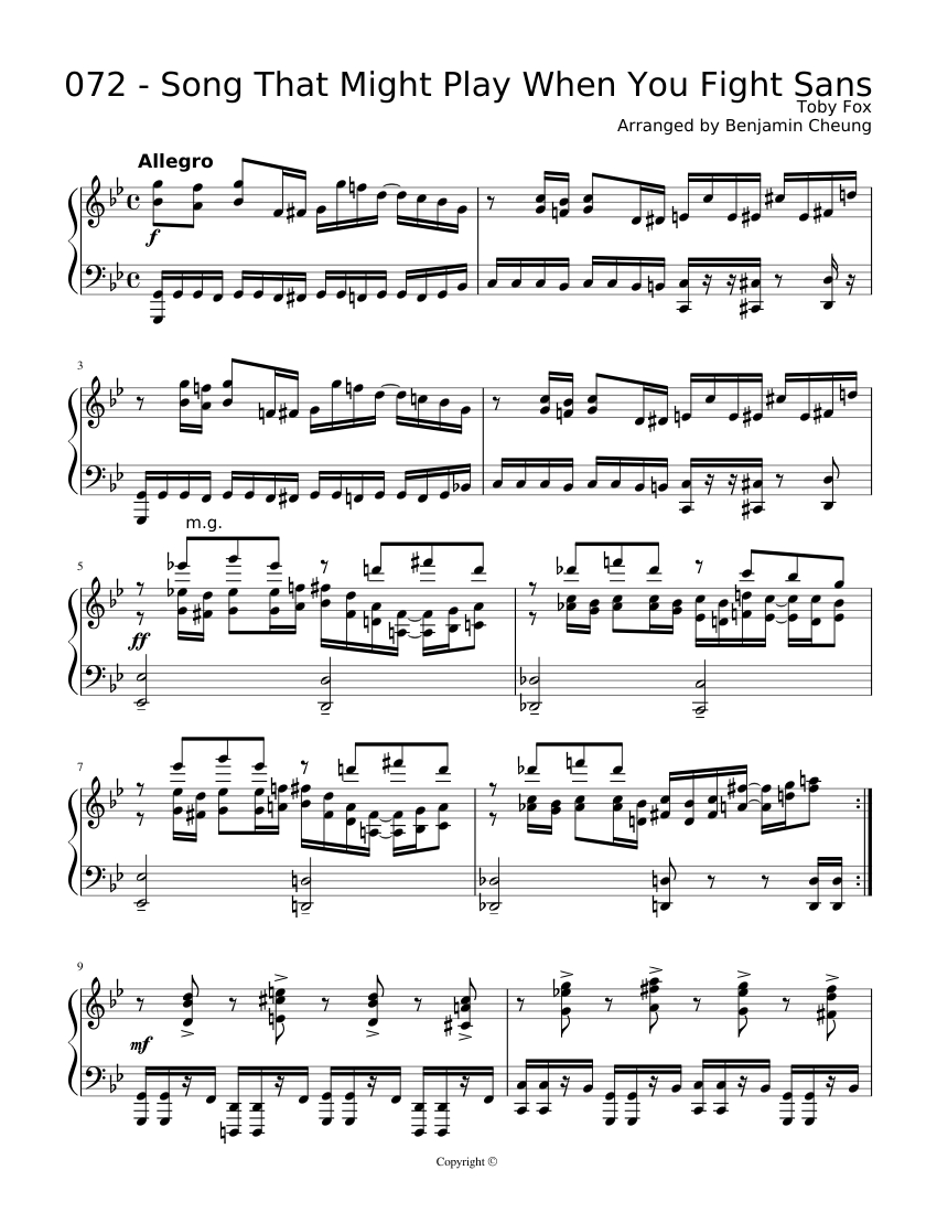 Undertale: 072 - Song That Might Play When You Fight Sans, for solo piano  Sheet music for Piano (Solo) | Musescore.com