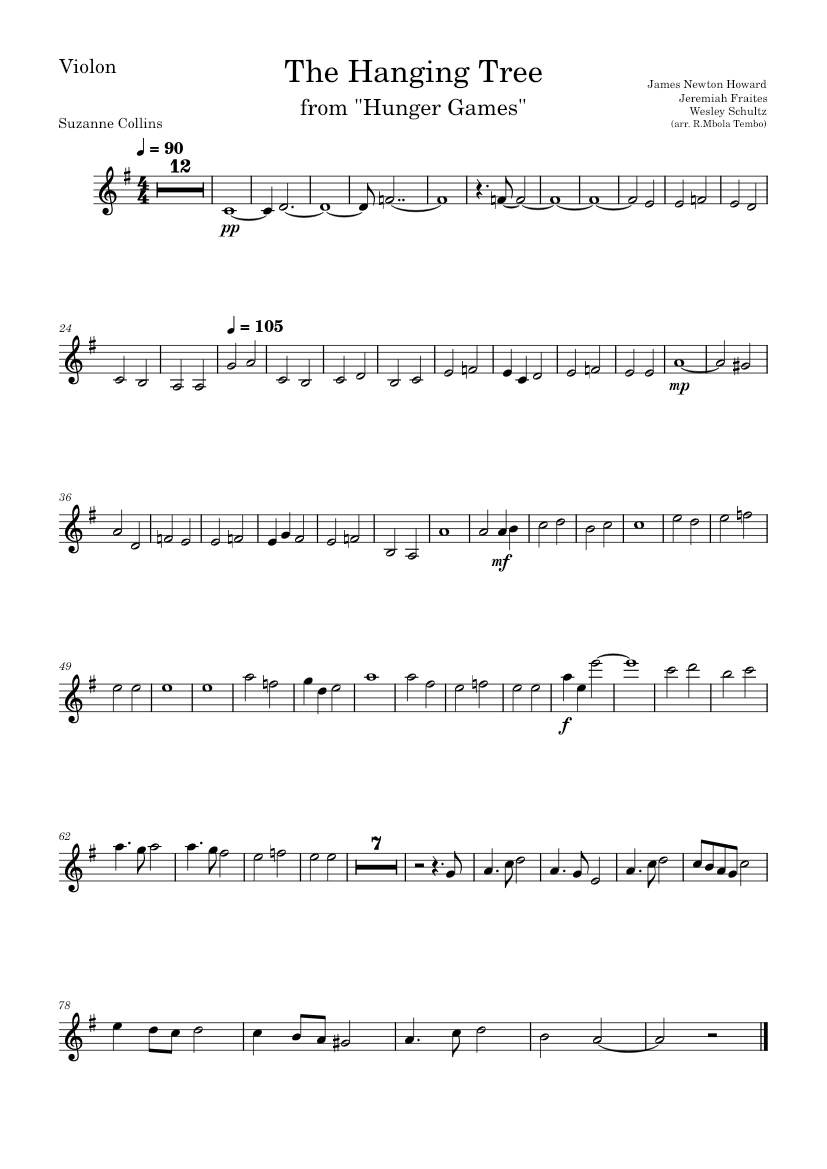 The Hanging Tree – Suzanne Collins, Jeremy Fraites, Wesley Schultz Violin  part Sheet music for Violin (Solo) | Musescore.com