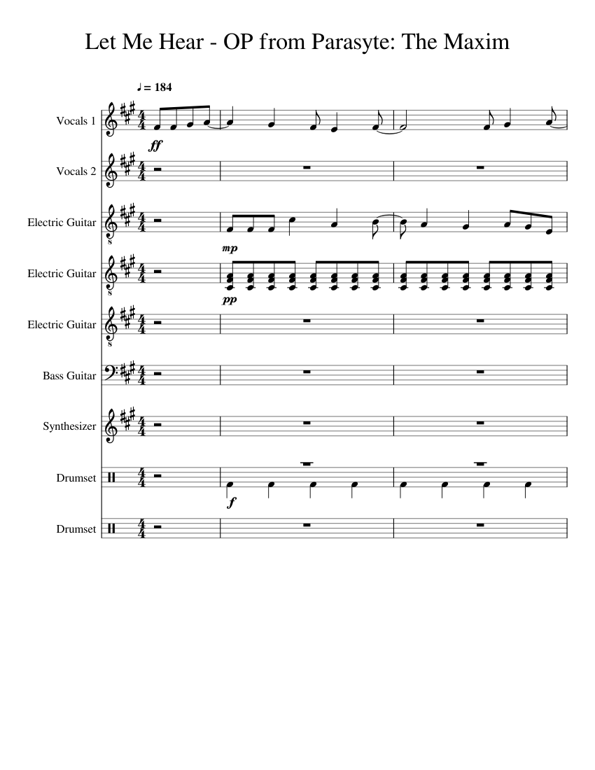 Let Me Hear - OP from Parasyte: the Maxim Sheet music for Violin, Guitar,  Bass guitar, Drum group & more instruments (Rock band) | Musescore.com