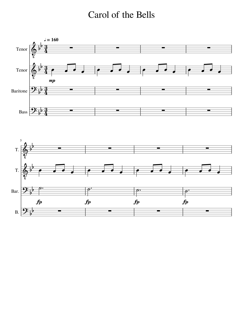 Carol of the Bells Sheet music for Tenor, Bass voice, Baritone (Choral ...