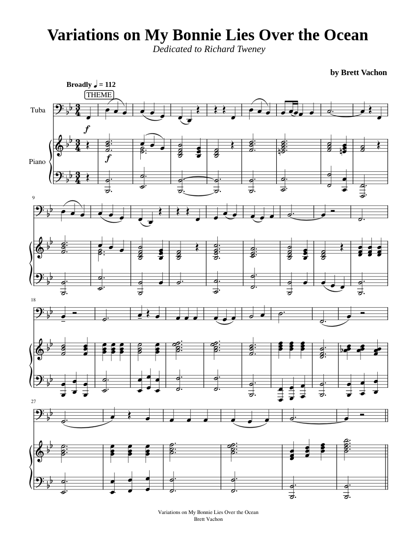 Variations on My Bonnie Lies over the Ocean for Tuba and Piano Sheet music  for Piano, Tuba (Solo) | Musescore.com