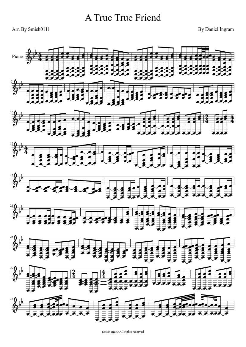 A True True Friend Sheet Music For Piano Solo Musescore Com
