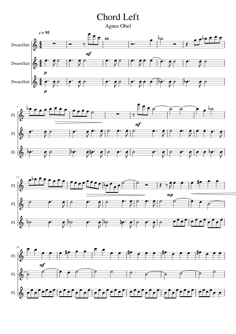 Agnes Obel|Chord Left Sheet music for Flute (Mixed Trio) | Musescore.com