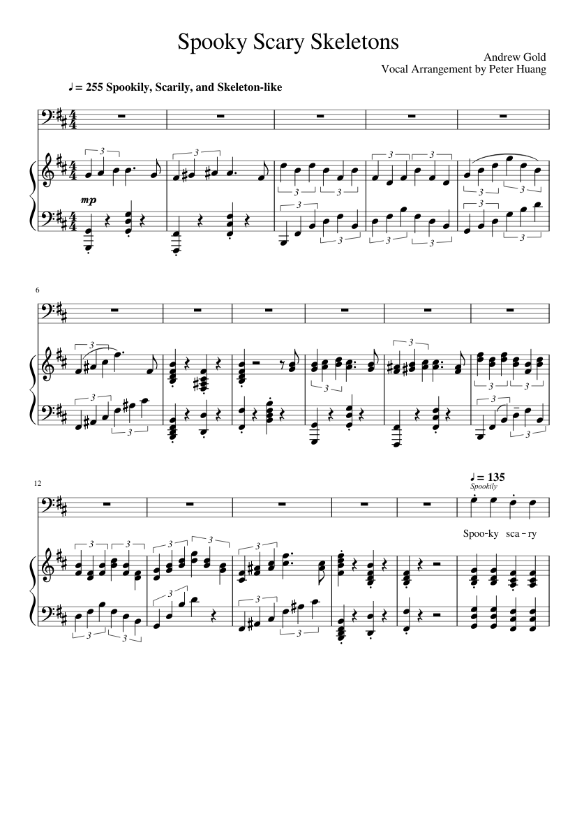 Spooky Scary Skeletons Sheet music for Piano, Vocals (Piano-Voice) |  Musescore.com