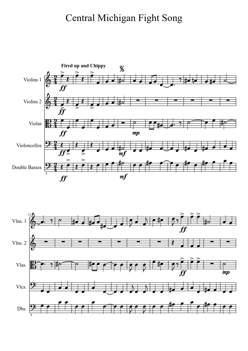 Central Michigan Fight Song Not Finished Sheet Music For Strings Group Mixed Quintet Musescore Com