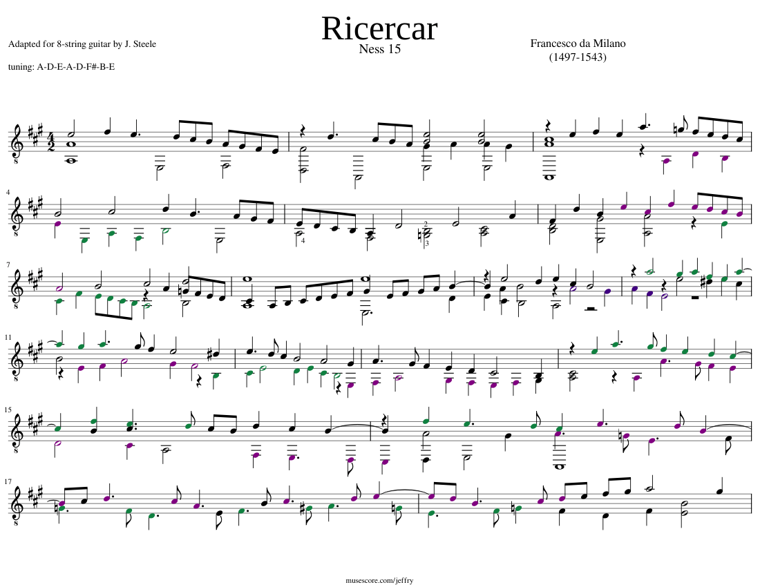 da Milano: Ricercar 15 [8-str gtr] Sheet music for Guitar (Solo ...