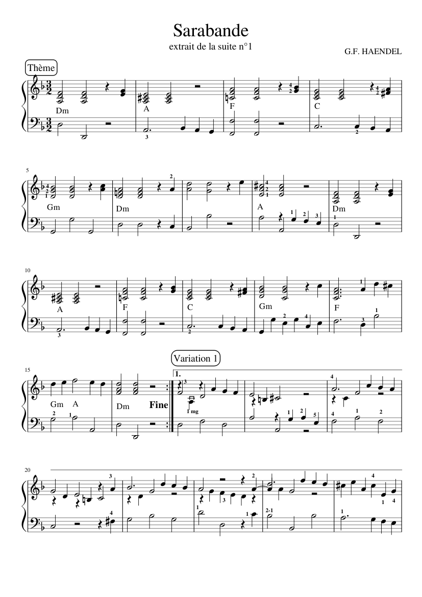Sarabande de Haendel Sheet music for Piano, Bassoon (Solo) | Musescore.com