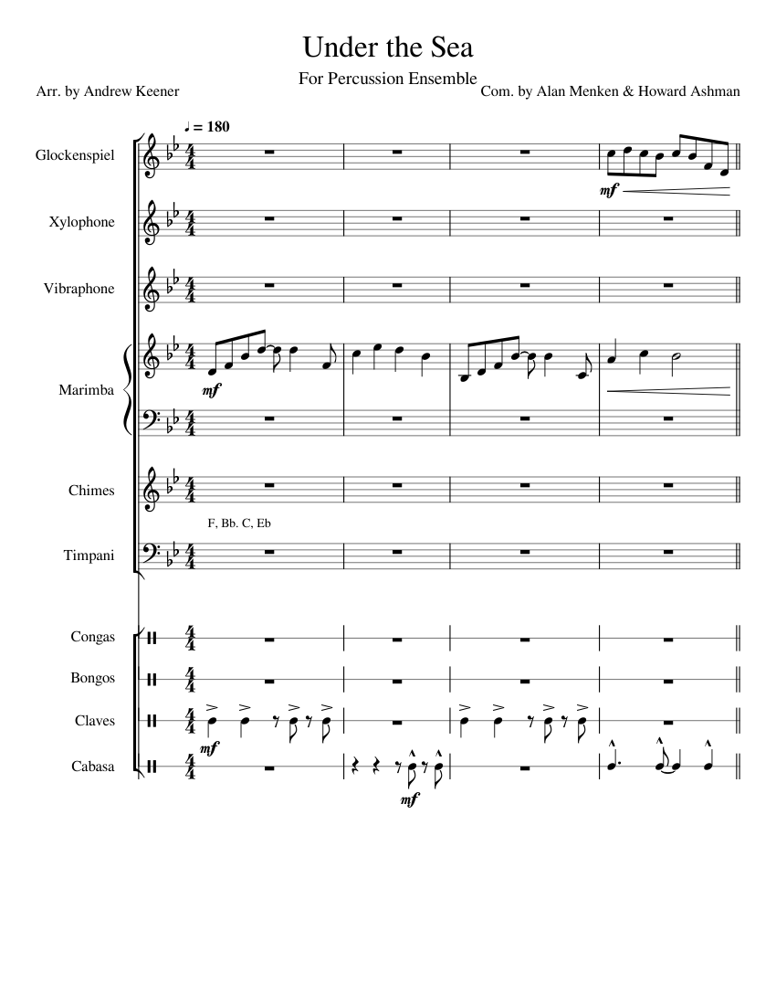 Under the Sea (for percussion ensemble) Sheet music for Timpani, Marimba, Glockenspiel