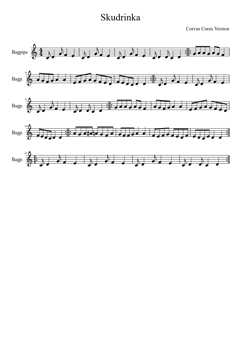 Skudrinka Sheet Music for Pipes (Solo) | MuseScore.com