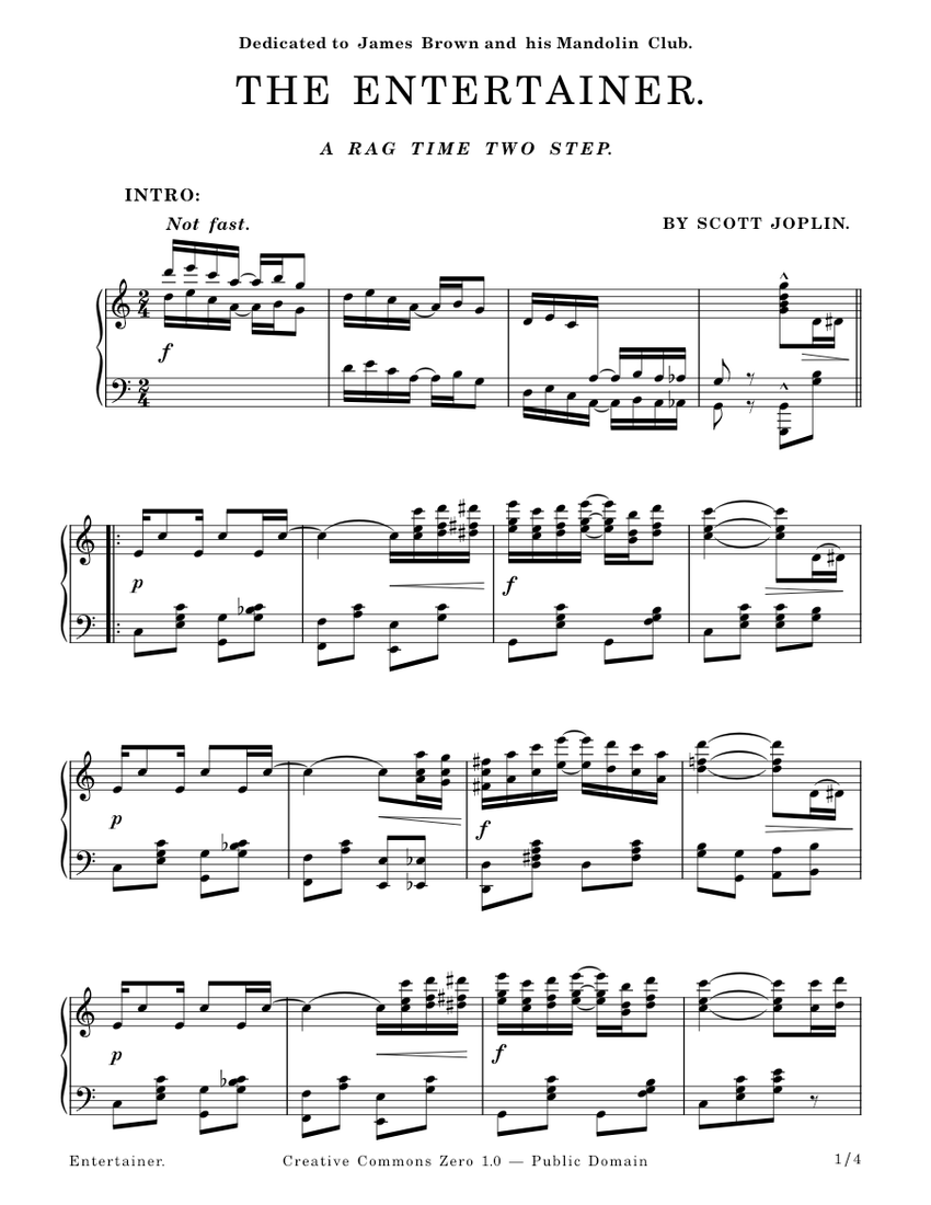 The Entertainer - Scott Joplin - 1902 Sheet music for Piano (Solo ...