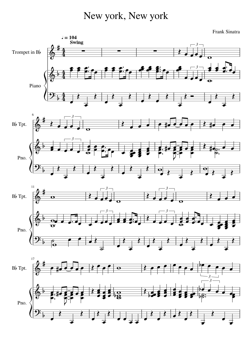 New york New york - Frank Sinatra Sheet music for Piano, Trumpet in b-flat  (Mixed Duet) | Musescore.com