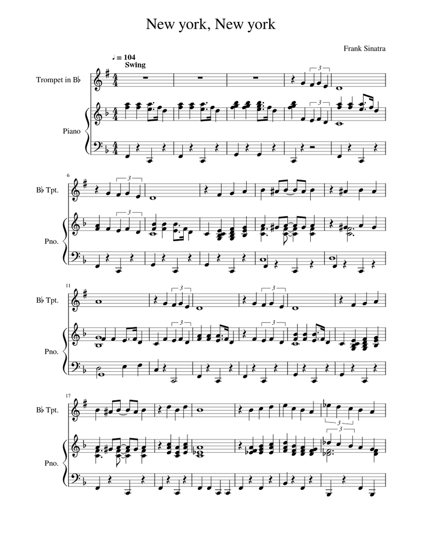 New york New york - Frank Sinatra Sheet music for Piano, Trumpet in b-flat  (Mixed Duet) | Musescore.com