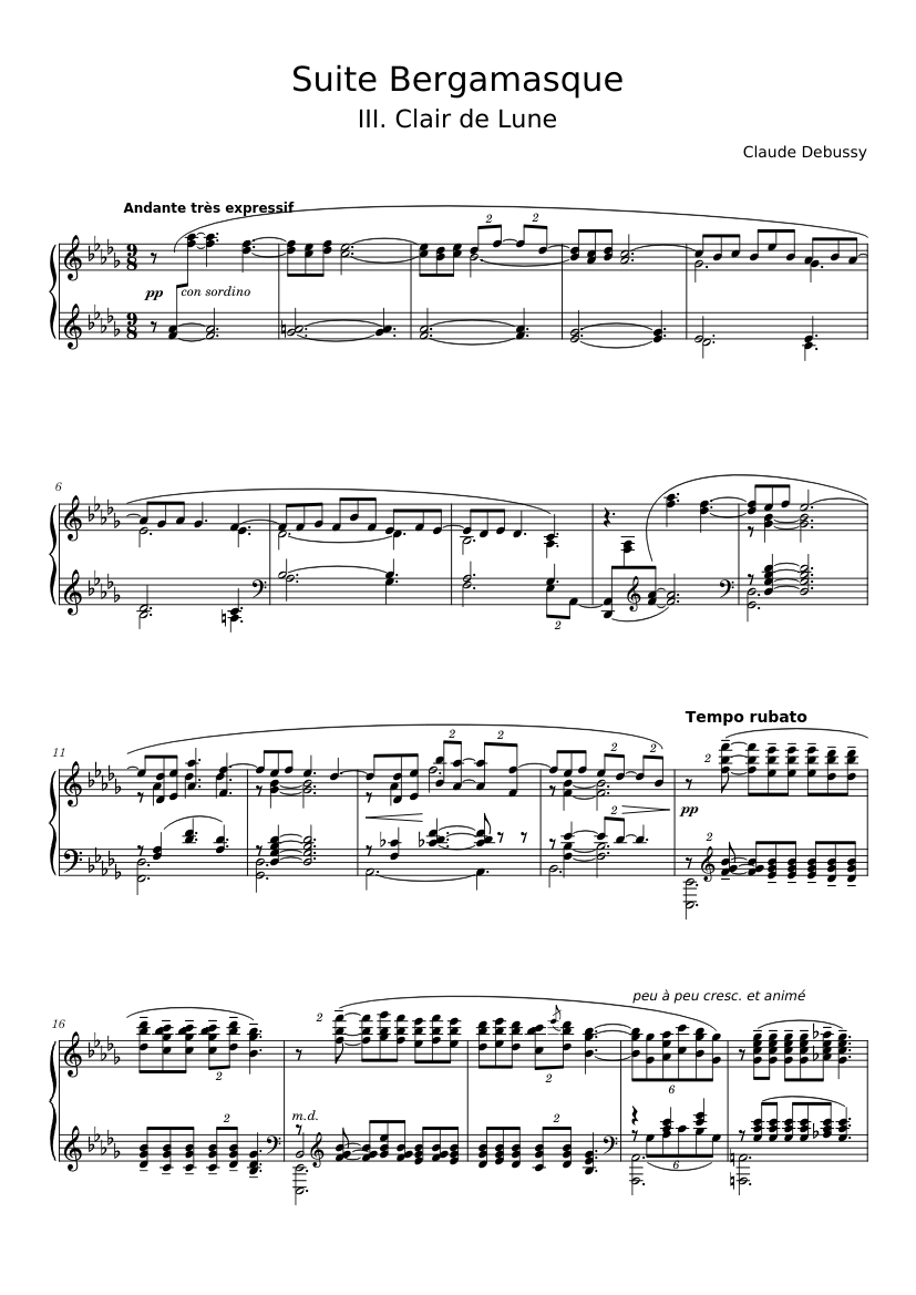 Debussy - Suite Bergamasque - 3. Clair de Lune Sheet Music for