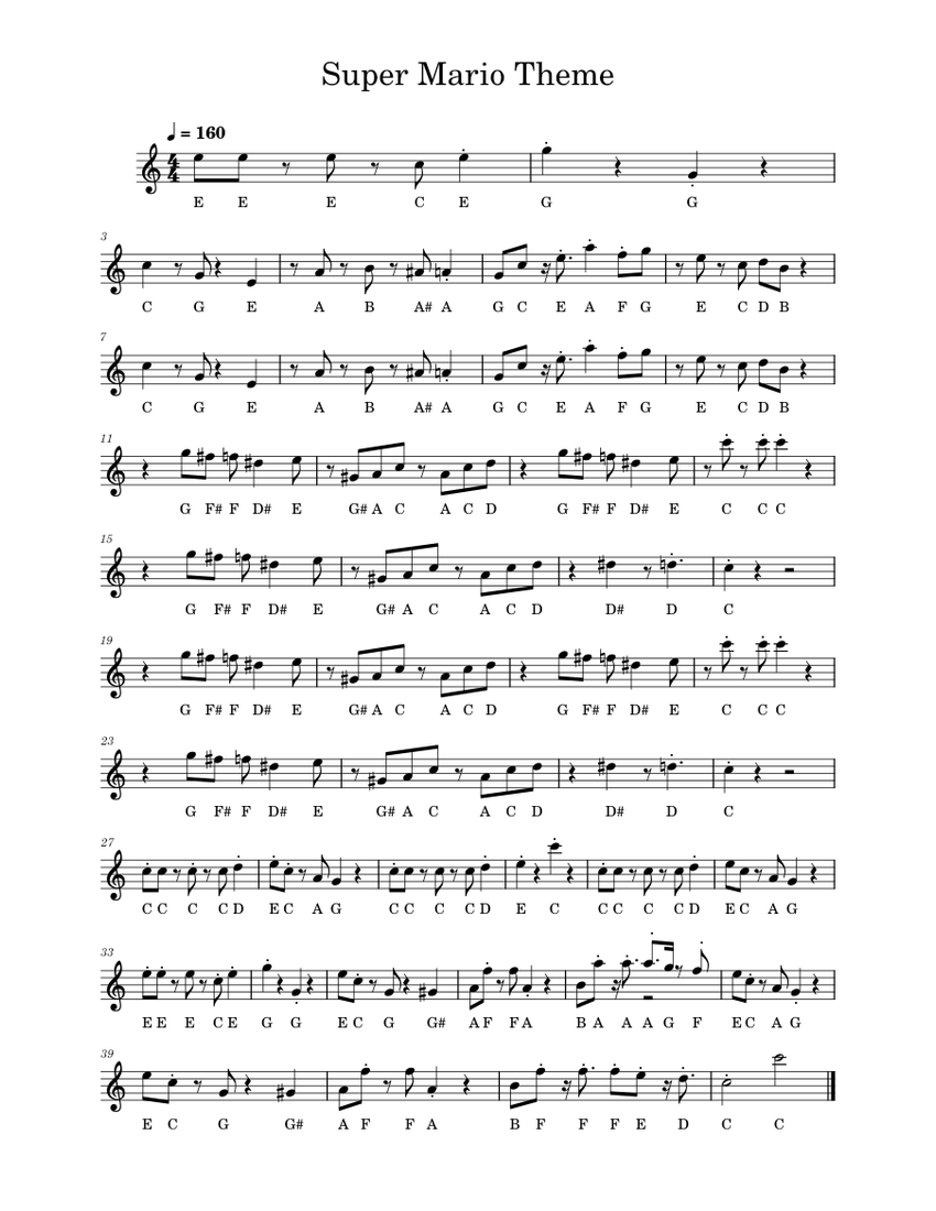 Super mario brothers – Koji Kondo Super Mario Bros Theme Sheet music ...