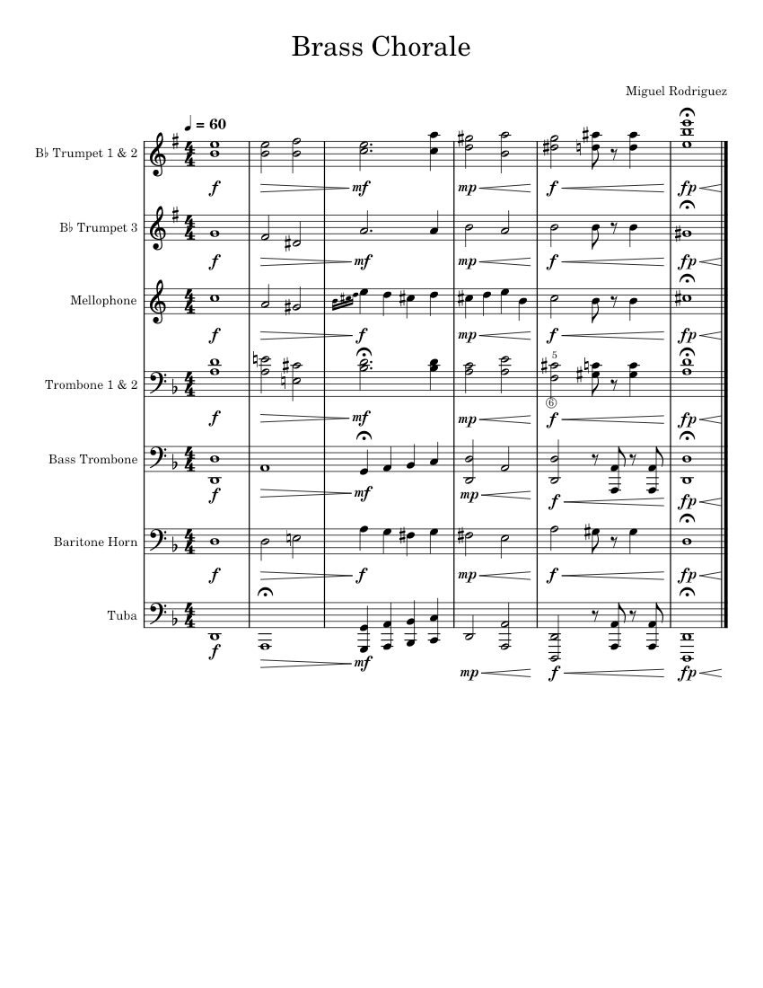 Brass Chorale Sheet music for Trombone, Tuba, Mellophone, Trombone bass ...
